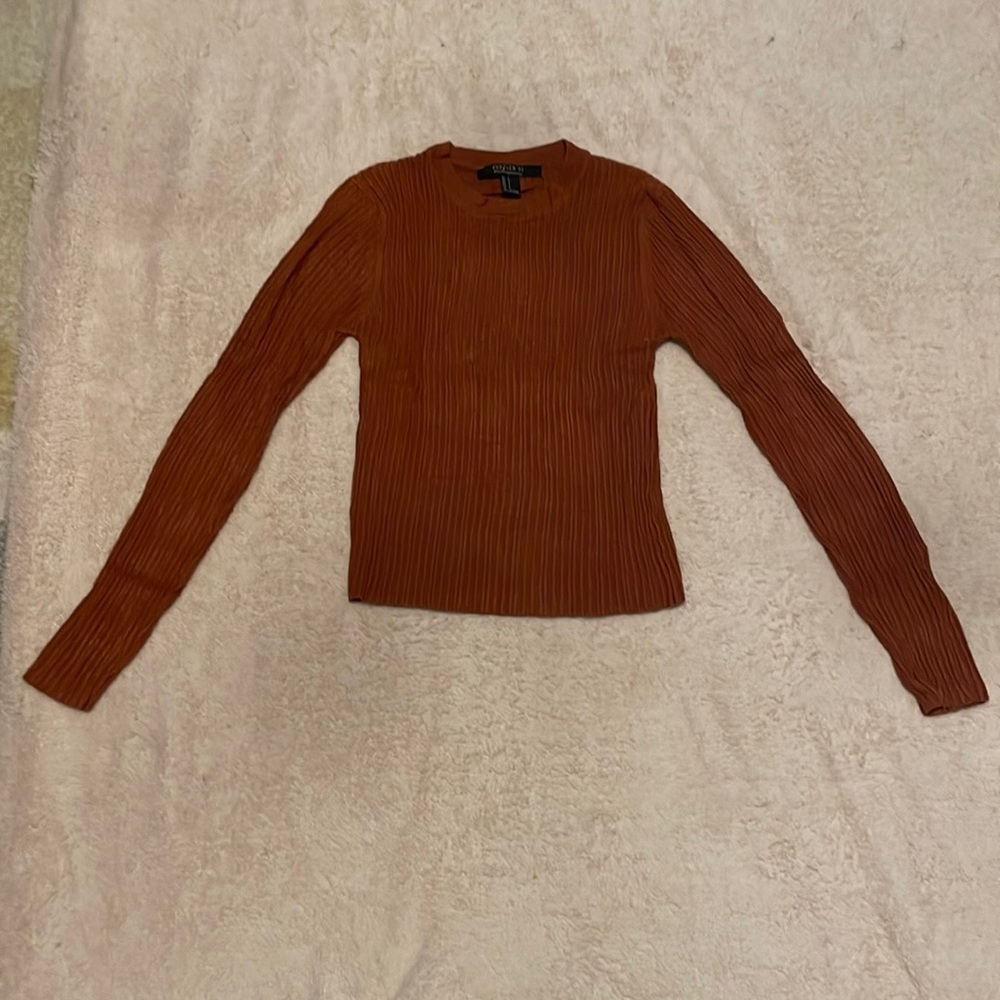 Ribbed Stretchy Rust Orange Forever 21 Light Crew Neck Sweater Size S